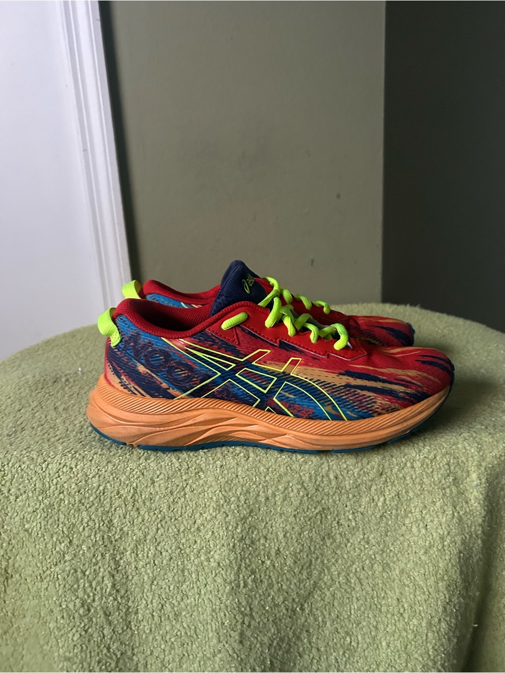 ASICS Women’s Red & Orange Running Sneakers with Neon Lime Accents